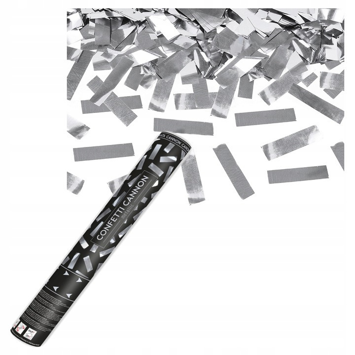 Tuba z konfetti, paski, kolor srebrny 40cm POZNAŃ Kup teraz na