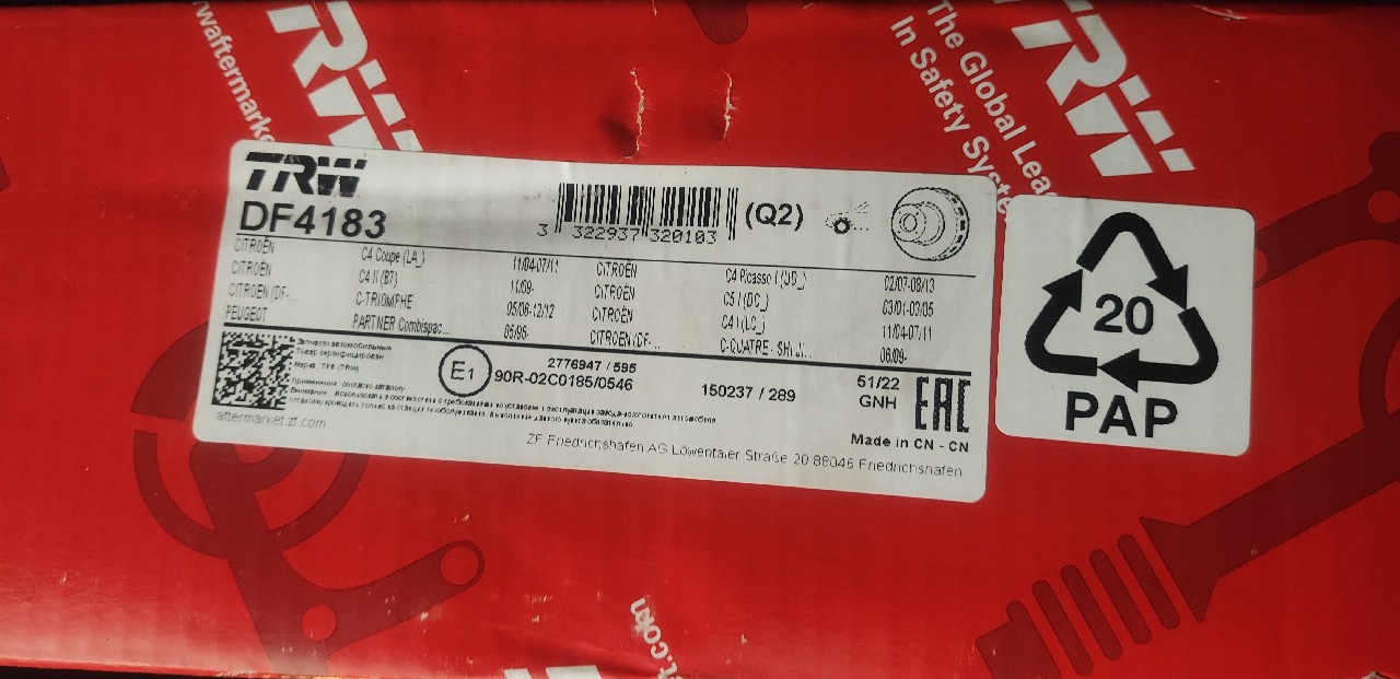 TRW 2X ДИСКИ ПЕРІД DF4183 КОМПЛЕКТ 