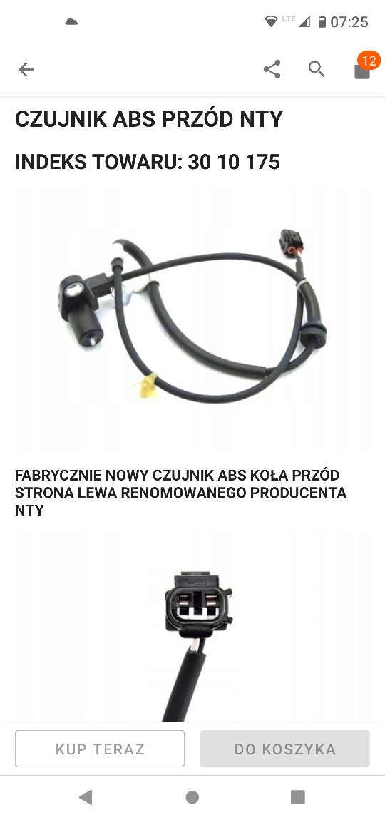 CZUJNIK, ШВИДКІСТЬ ОБОРОТНА КОЛЕСА NTY HCA-SU-000 