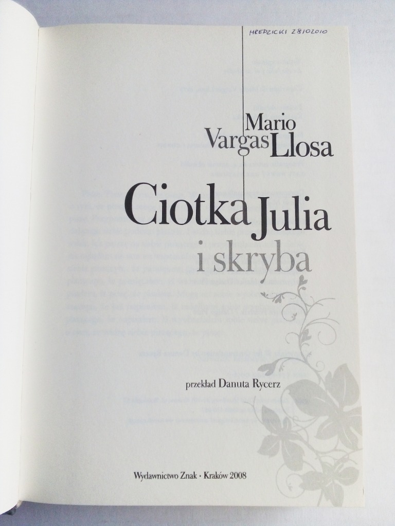 Zdjęcie oferty: Mario Vargas Llosa - Ciotka Julia i skryba