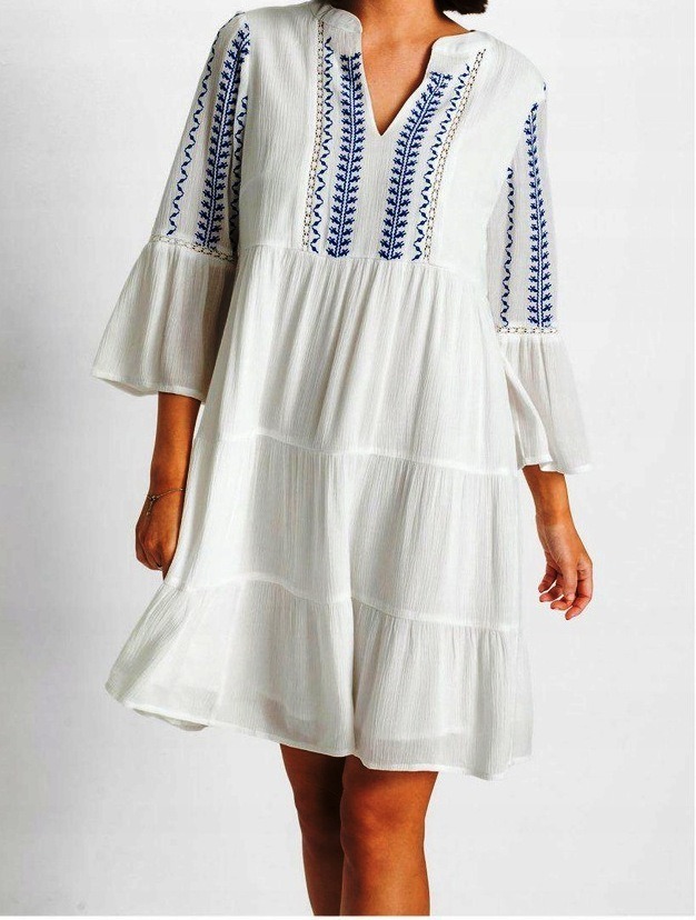 Biała sukienka w stylu folk kreszowana z haftem 40 | Pyskowice | Kup teraz  na Allegro Lokalnie