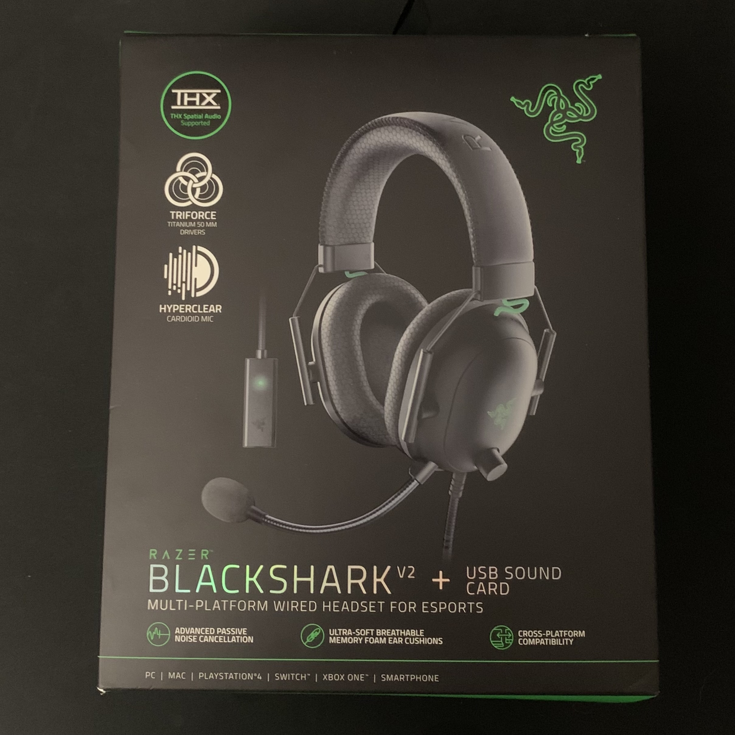 Razer BLACKSHARK V2＋USB SOUND CARD Razer RZ04-03230100-R3M1 BlackShark V2 przewodowy zestaw