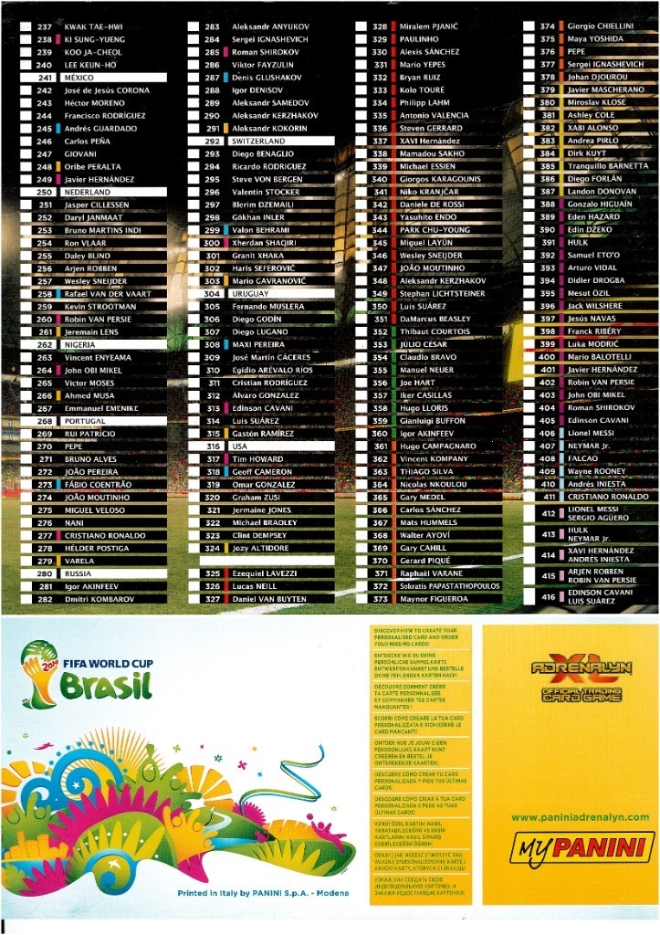 Zdjęcie oferty: Panini World Cup 2014 - karty rzadkie do wyboru