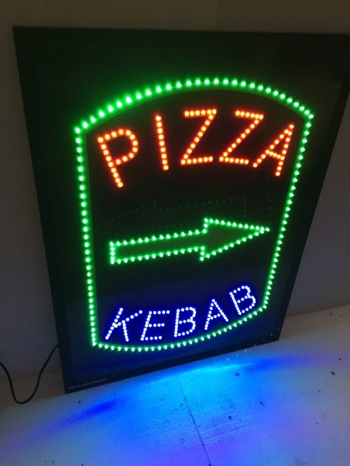 Scritta Led Insegna Luminosa Pizza Kebab - Led 48x25 Cm, Perfetta Per Locali E Vetrine Tabella Pubblicitaria Luminosa