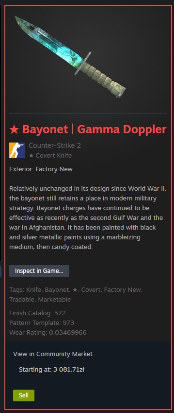 Bagnet Gamma Doppler Faza 4 Kosa Nóż CSGO CS2 | Warszawa | Kup teraz na ...