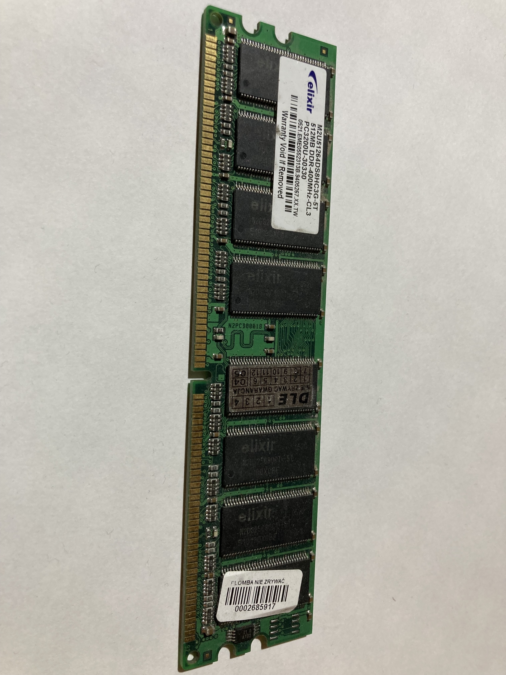 Barrette Mémoire Elixir 512MB DDR-333MHz – PC2700, CL2.5, Occasion Fonctionnelle