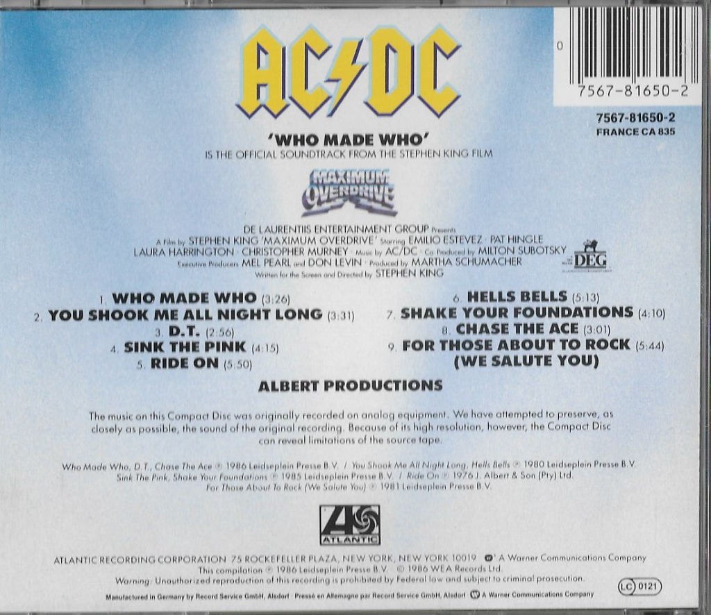 Ac Dc Who Made Who Album Cd Krynica Zdroj Kup Teraz Na Allegro Lokalnie