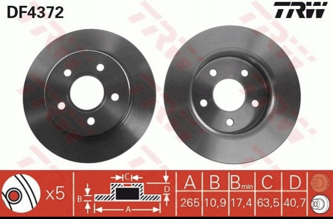 ДИСКИ ГАЛЬМІВНЕ ЗАД TRW DF4372 FORD FOCUS MK2 НОВЕ 