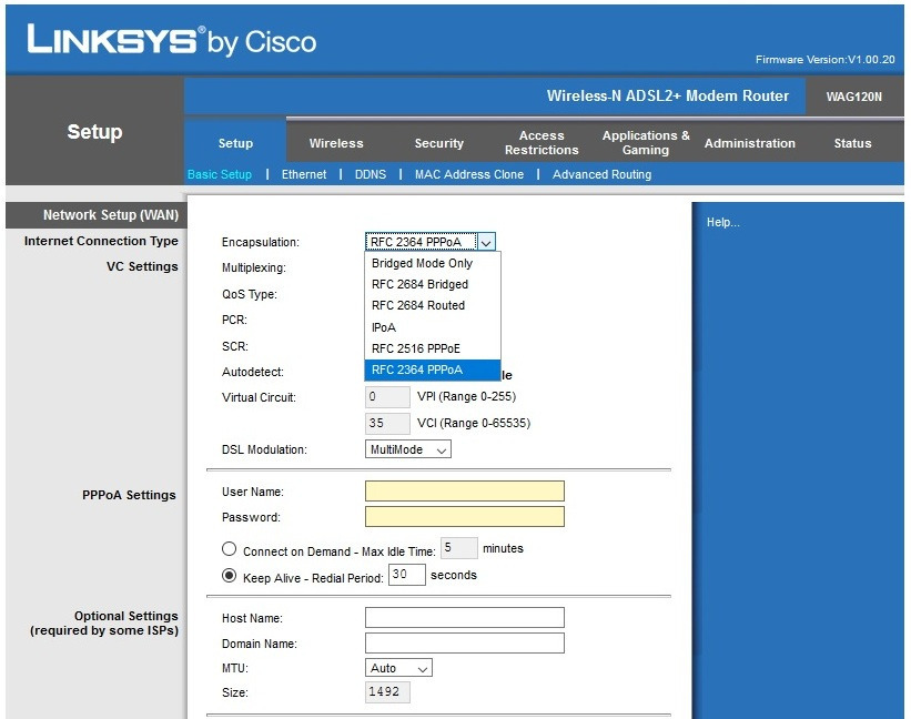 Linksys WAG120N WirelessN Home ADSL2+ Modem Route Pyskowice Kup