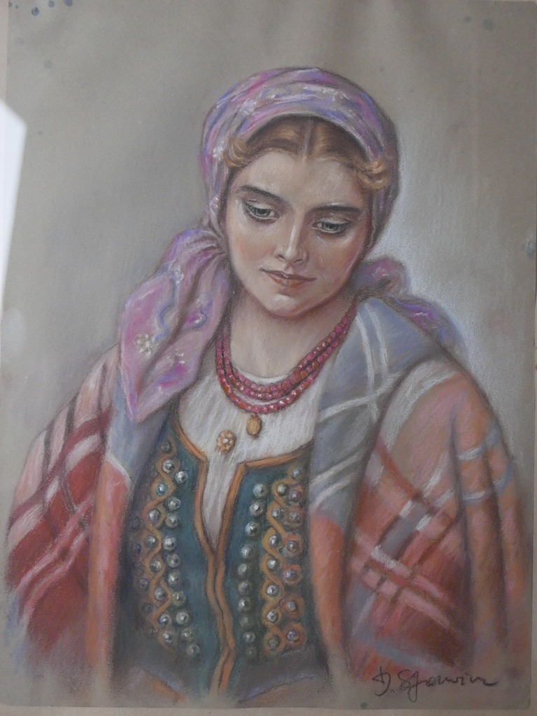 Piękny stary obraz portret w technice pasteli. Kraków Licytacja