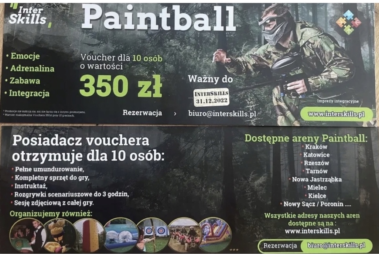 Voucher Paintball Kupon Bilet Interskills Inter Katowice Kup teraz