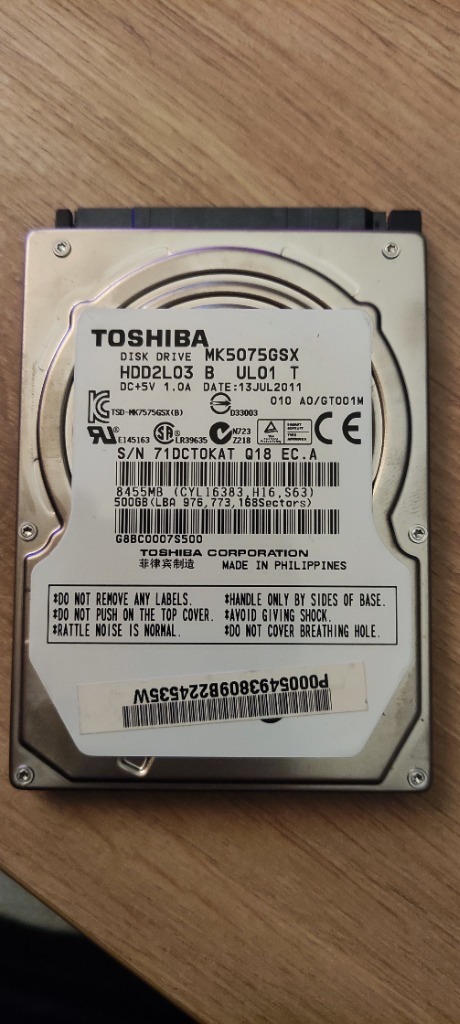 Toshiba mk5075gsx sprawny 500GB 2,5" | Warszawa | Kup teraz na Allegro ...