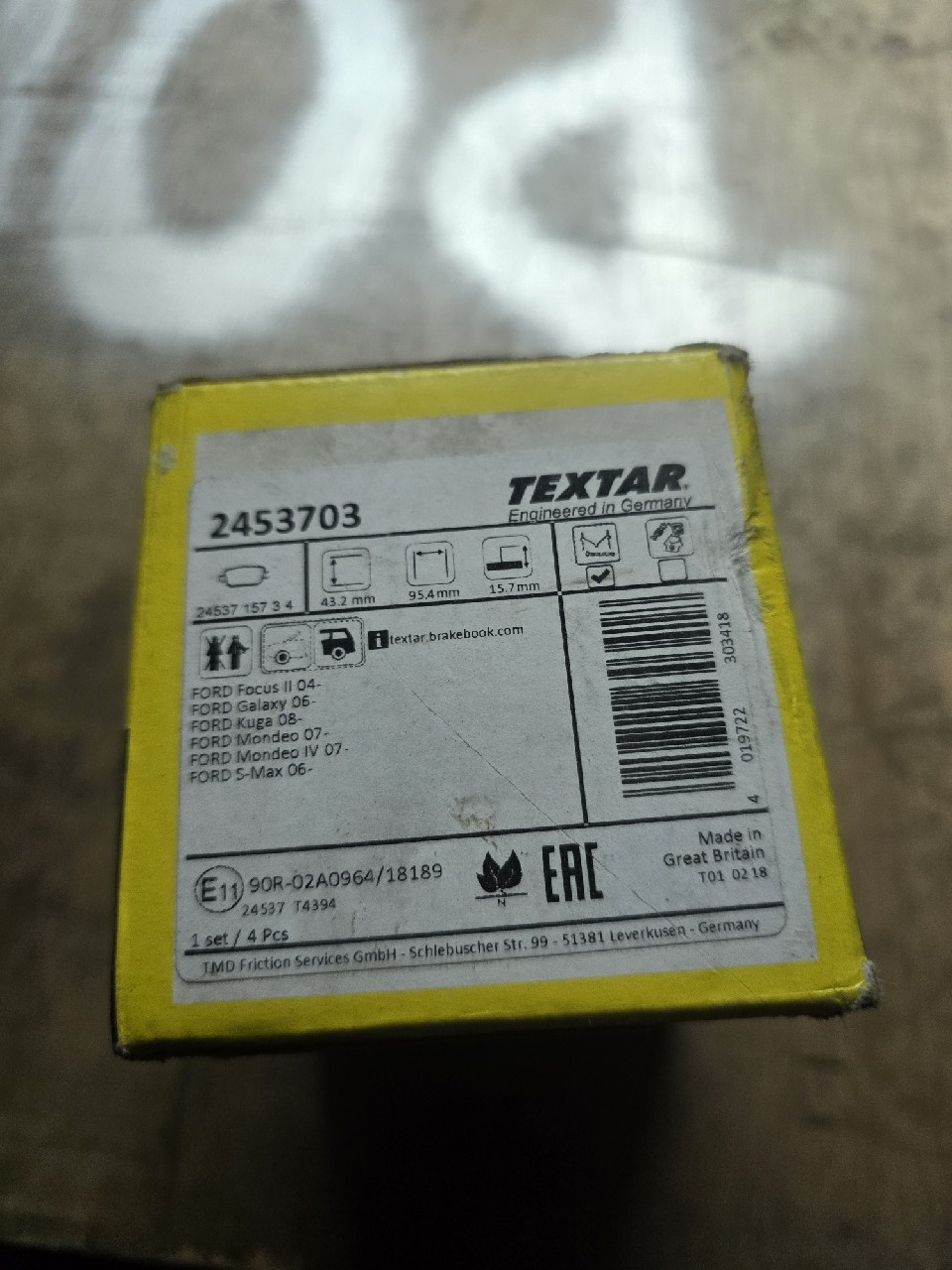 TEXTAR 2453703 TEXTAR КОЛОДКИ HAM. FORD T. MONDEO 07-/GALAXY/KUGA 