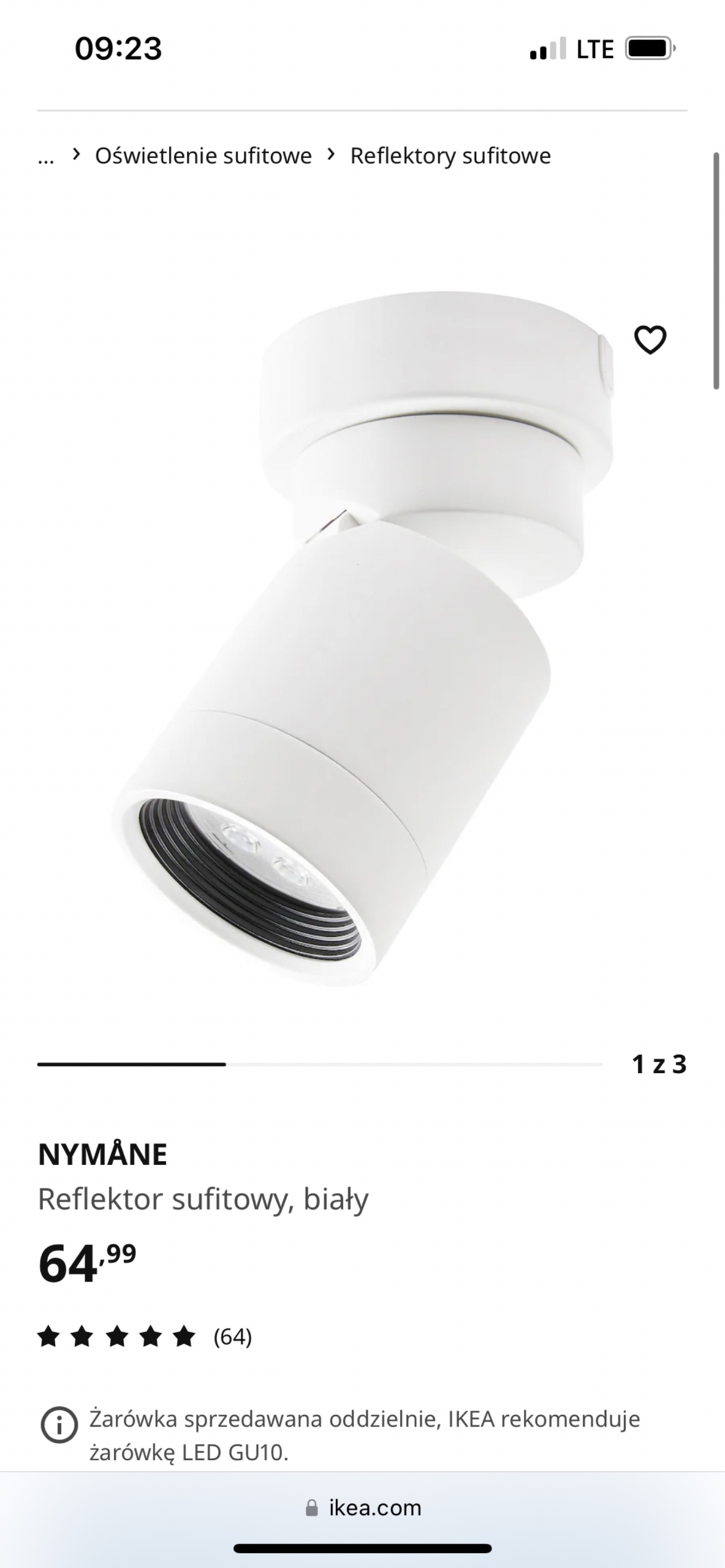 Reflektor sufitowy IKEA Nymane Zielona G ra Kup teraz na