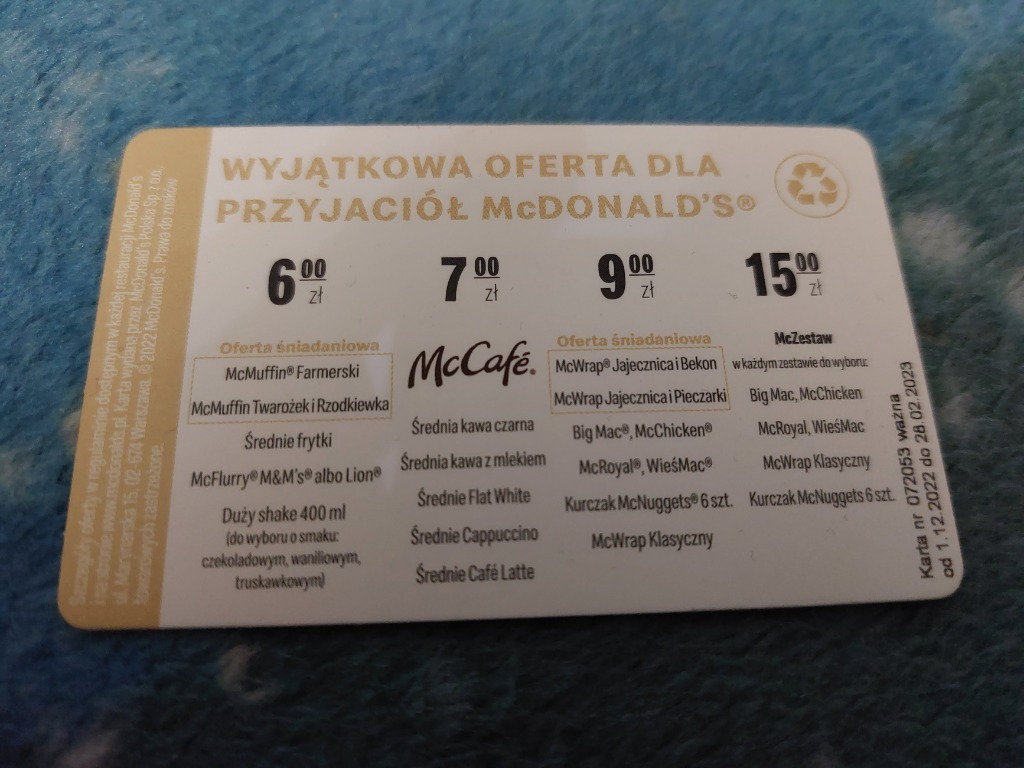 Bonifikart.a mc donald's grudzień 2022 luty 2023 Leszno Kup teraz