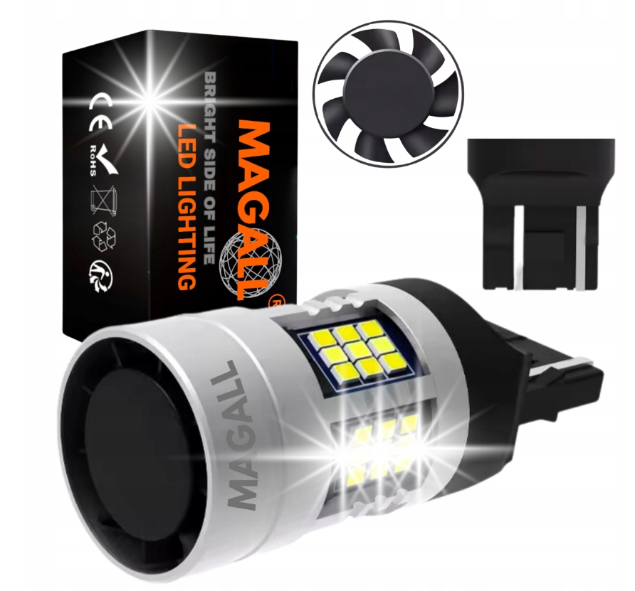 ЛАМПОЧКА LED (СВІТЛОДІОД) 2ШТ W21/5W T20 7443 CANBUS MAGALL FAN-CAN КОЛІР БІЛИЙ ПОТУЖНЕ ХОДОВІ ВОГНІ ДХВ 