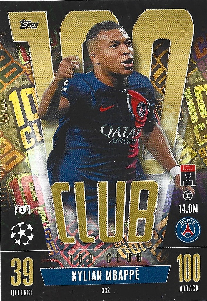 TOPPS MATCH ATTAX 2023 2024 CLUB 100 KYLIAN MBAPPE PSG 332