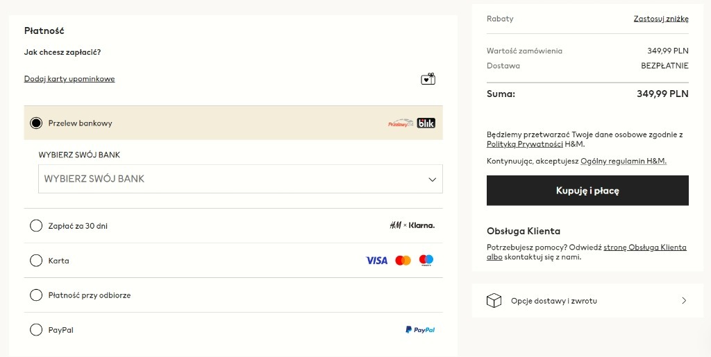 Kod EKarta upominkowa, Voucher do H&M 100 PLN Warszawa