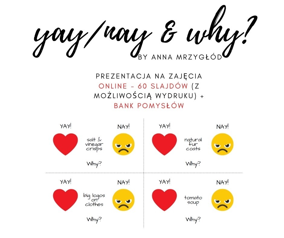 Zdjęcie oferty: yay/nay & why? - gra prezentacja online angielski 