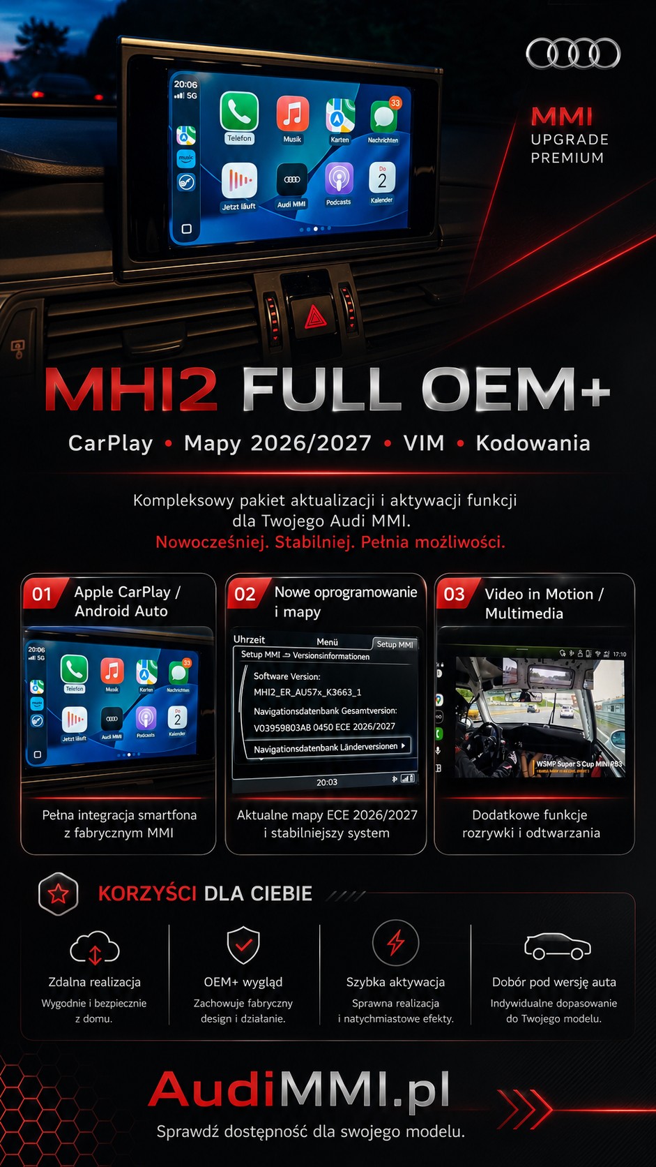 AUDI MIB2 AKTYWACJA CARPLAY + НОВИЙ FIRMWARE/MAPY A6 C7 A7 4G MHI2 K3663 