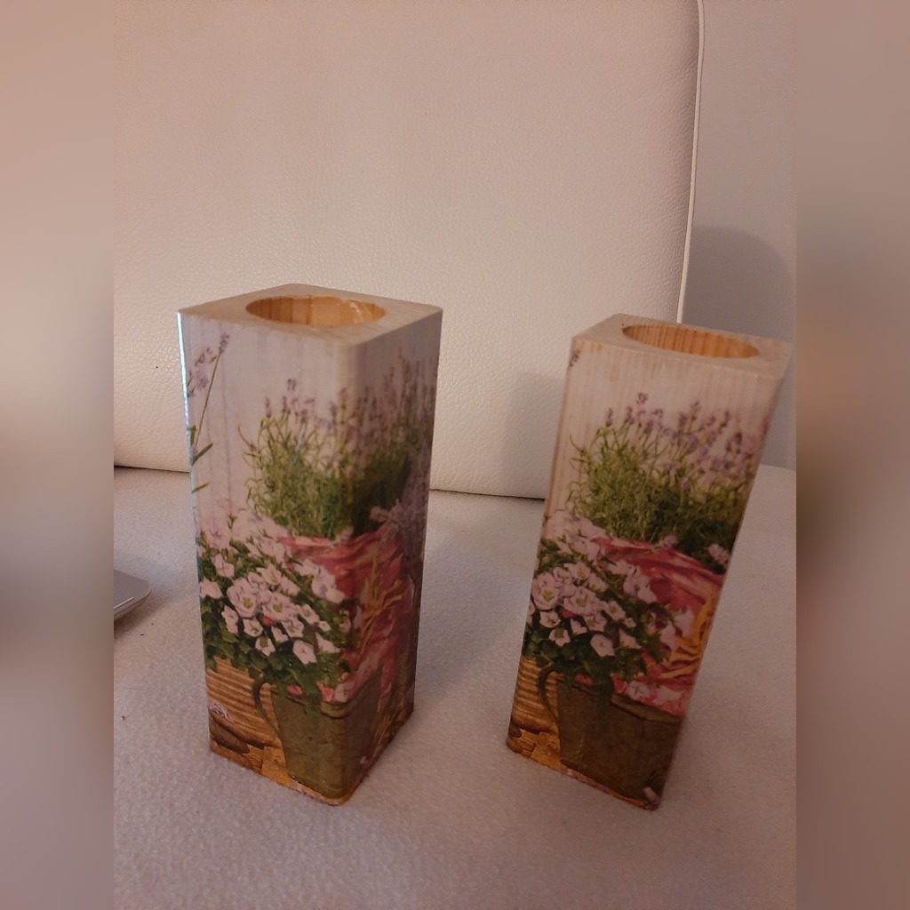 Świeczniki drewniane decoupage Olsztyn Ogłoszenie na Allegro Lokalnie
