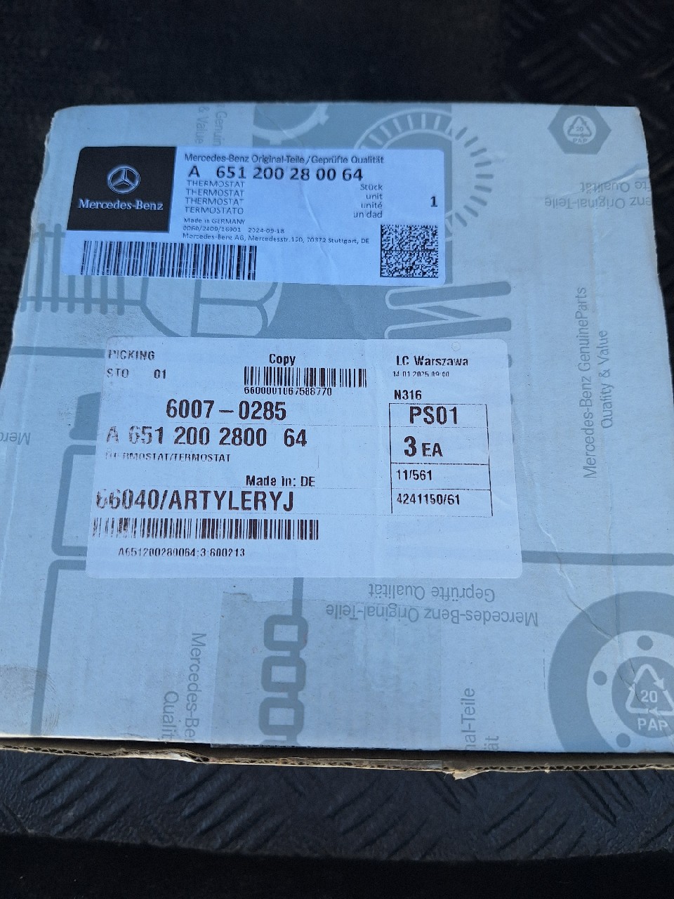 ТЕРМОСТАТ MERCEDES BENS W 212 NR A651200280064 
