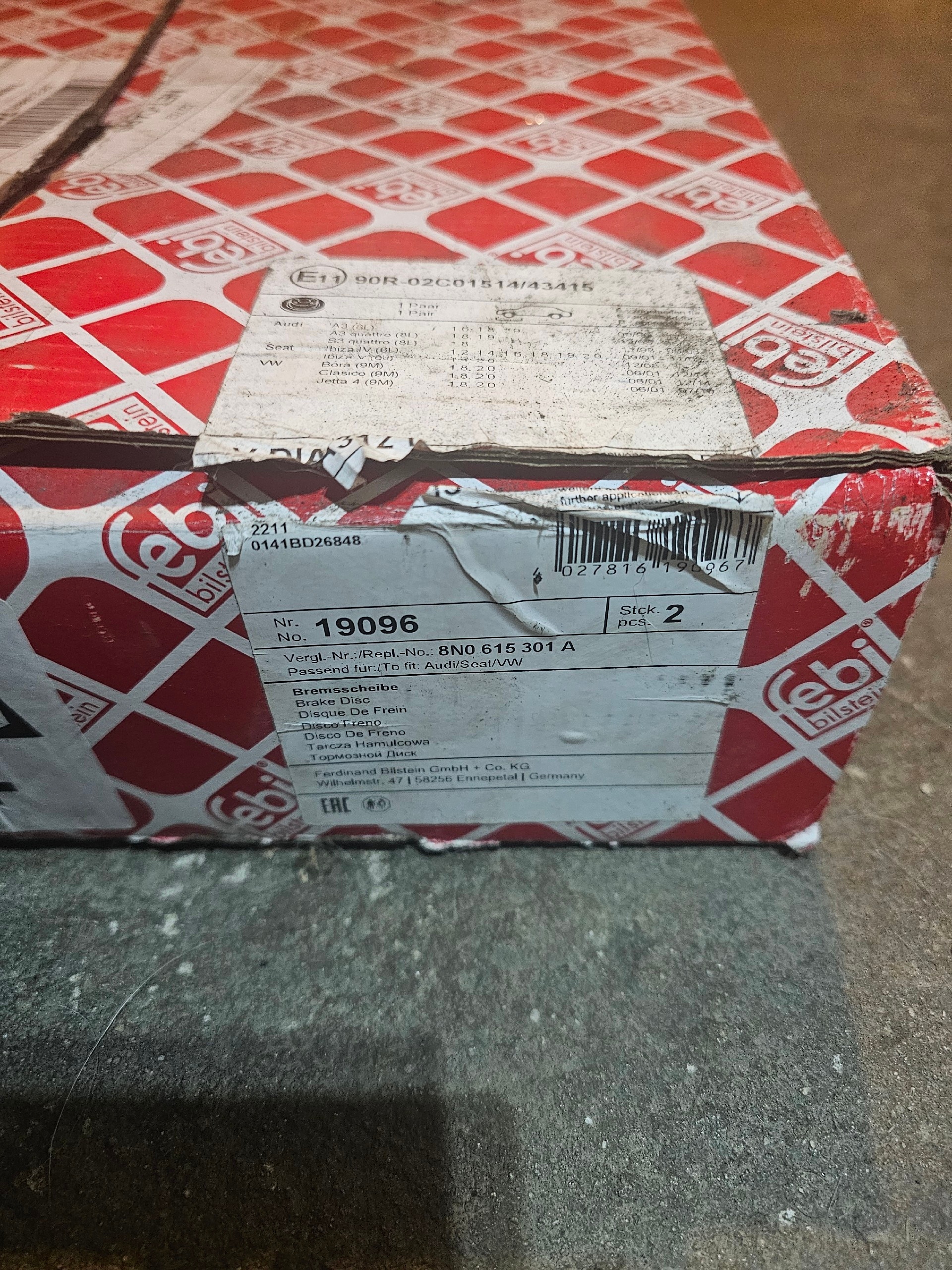 ДИСКИ ГАЛЬМІВНЕ FEBI 19096 312MM AUDI S3 8L, GOLF 4, SEAT LEON 1M 