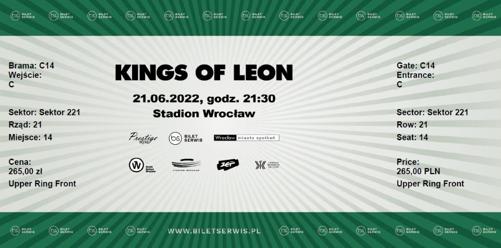 2 Bilety na koncert Kings of Leon ***OKAZJA*** Warszawa Ogłoszenie