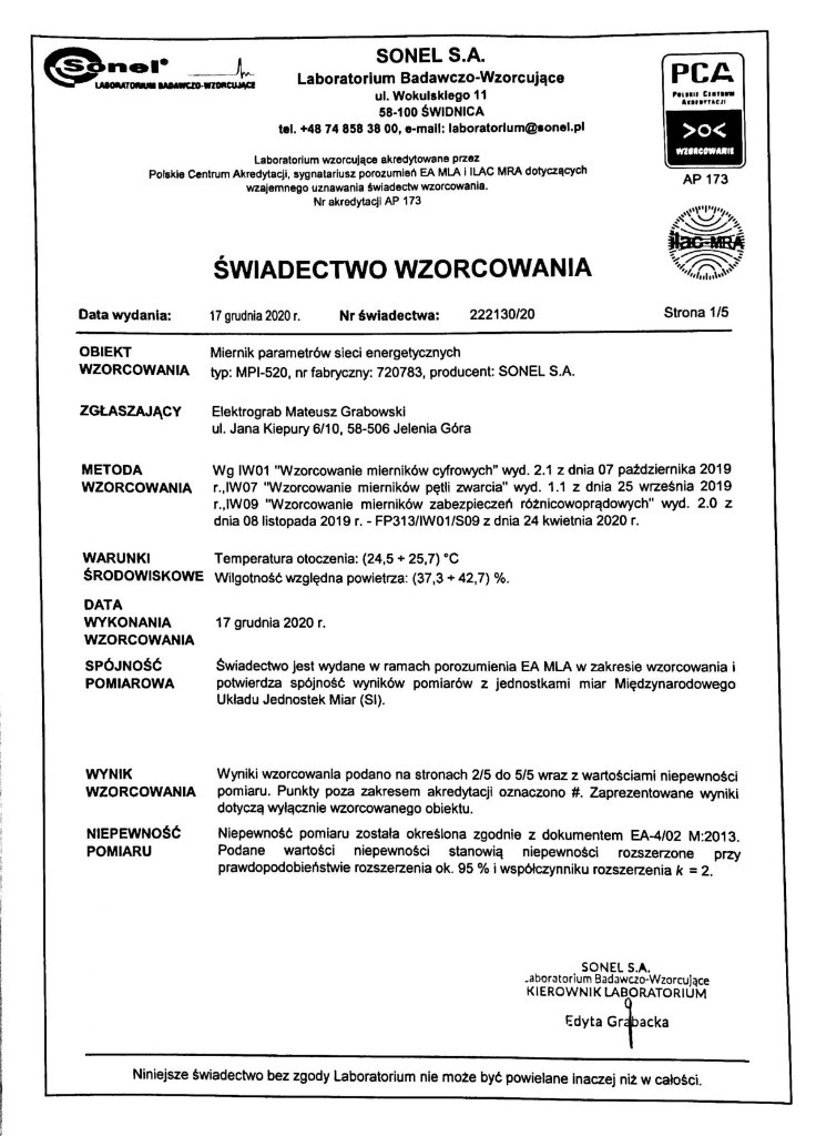 SONEL MPI 520 + certyfikat kalibracji + deklaracja | Jelenia Góra | Kup ...