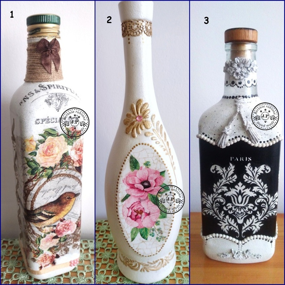 Butelka decoupage ozdobna różne wzory Olsztyn Kup teraz na Allegro