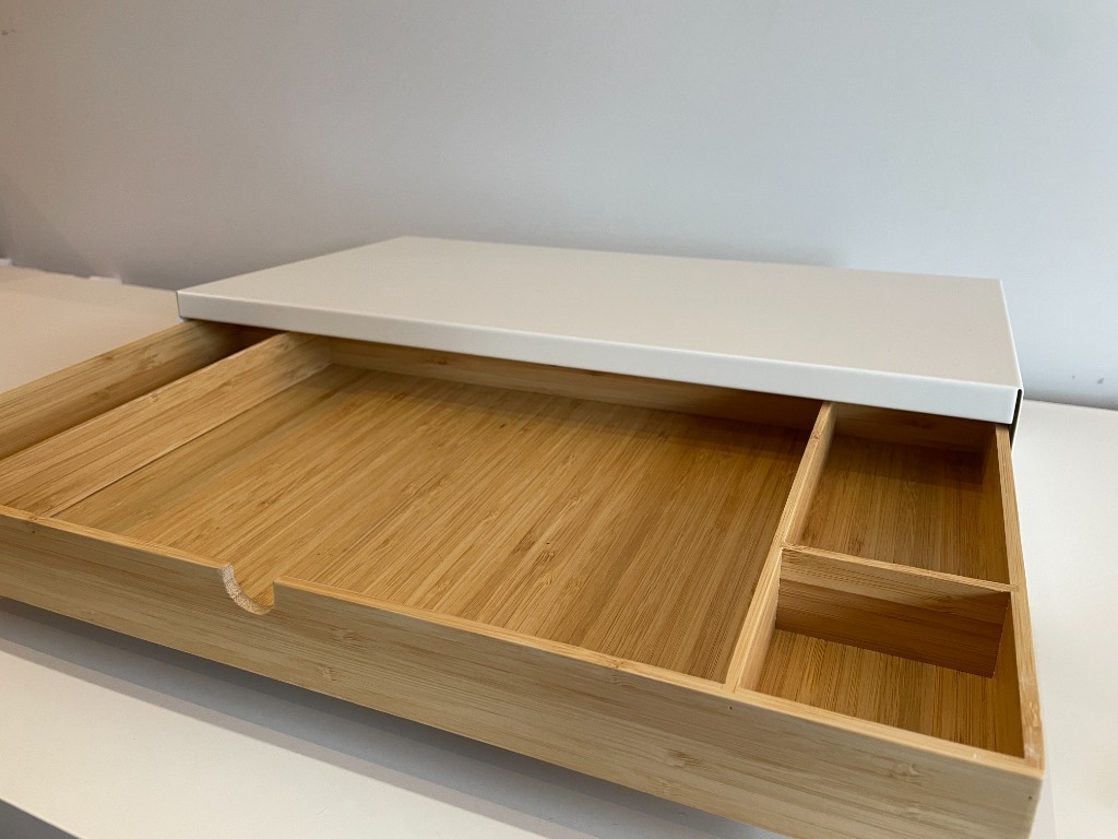 ELLOVEN Monitor stand with drawer, white Kraków Kup teraz na