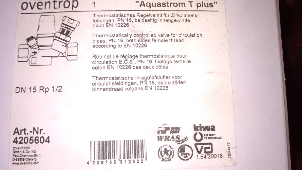 Aquastrom T“ Thermostatisches Regelventil - Oventrop