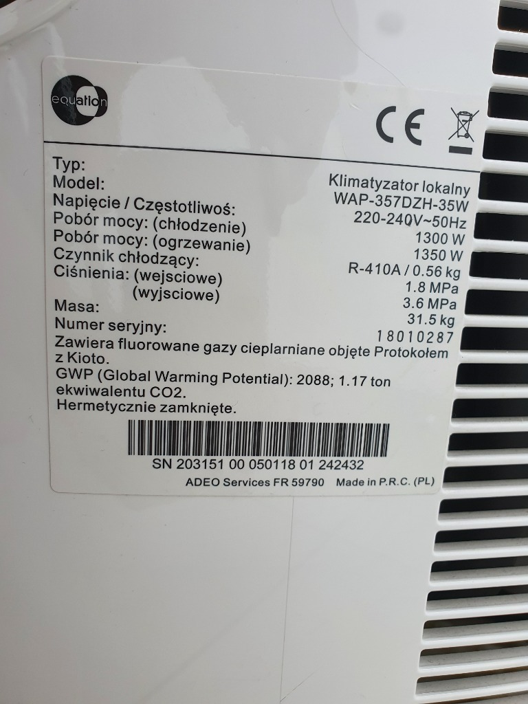Klimatyzator Osuszacz 100 Btu 3500 W Equation Warszawa Kup Teraz Na Allegro Lokalnie