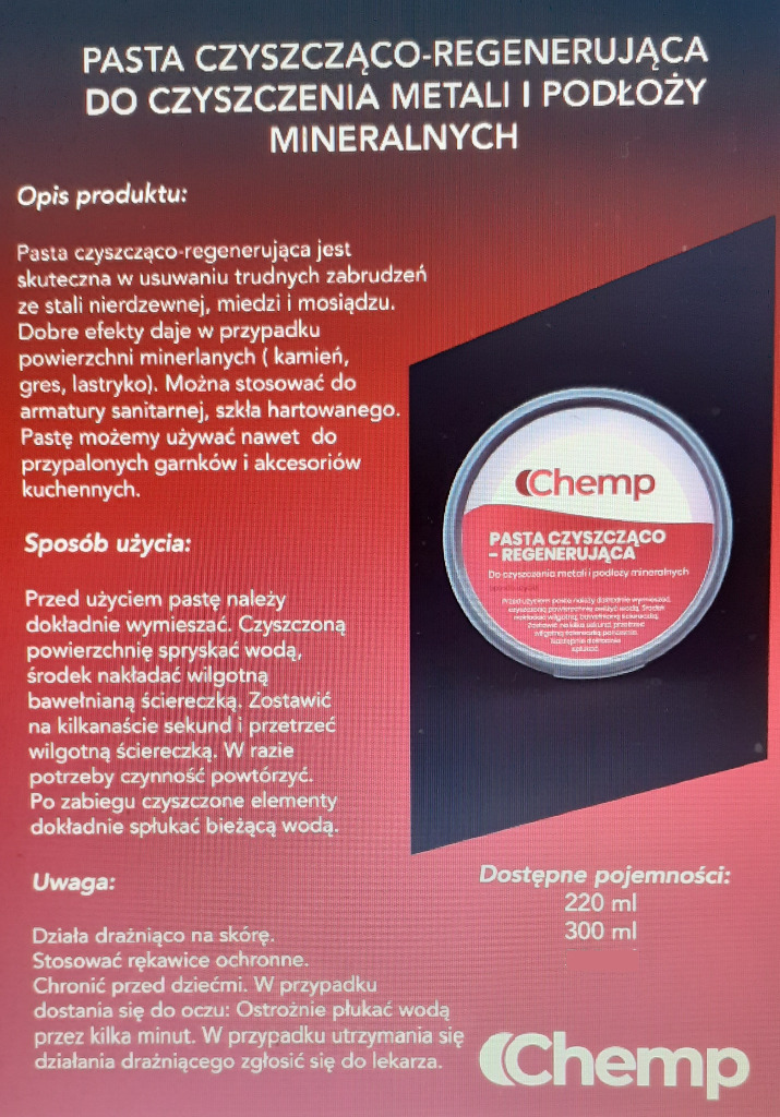 Pasta czyszczącoregenerująca Chemp 300 ml | Słupsk | Kup teraz na ...