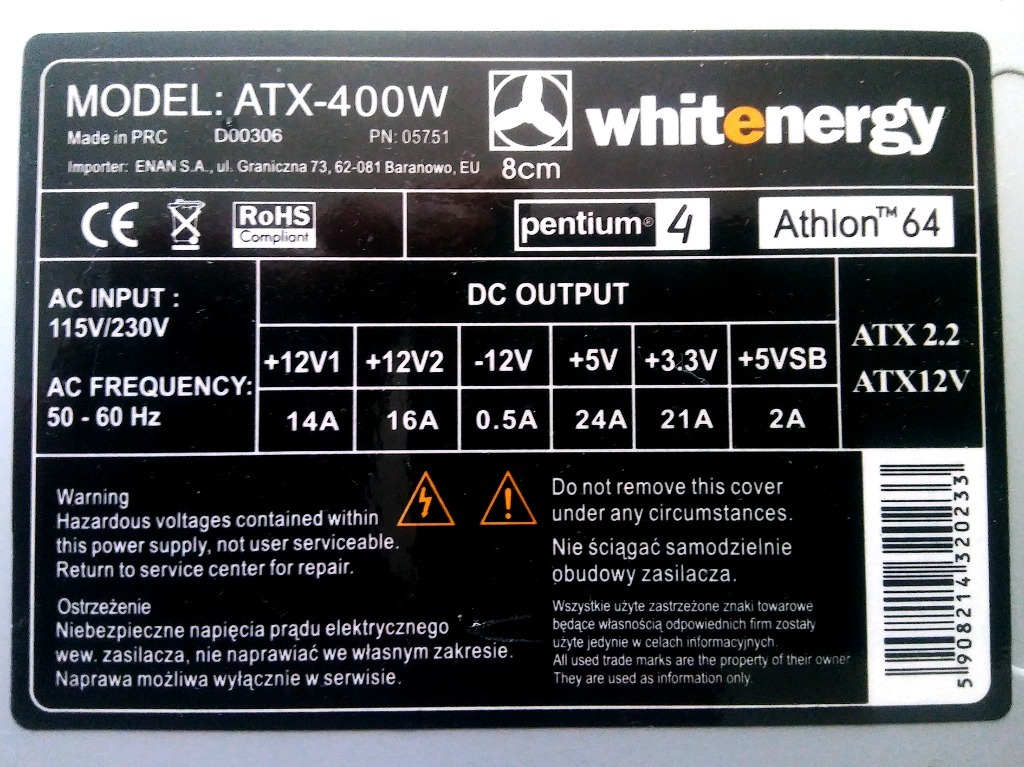 Zasilacz Whitenergy ATX-400W | Poznań | Kup teraz na Allegro Lokalnie