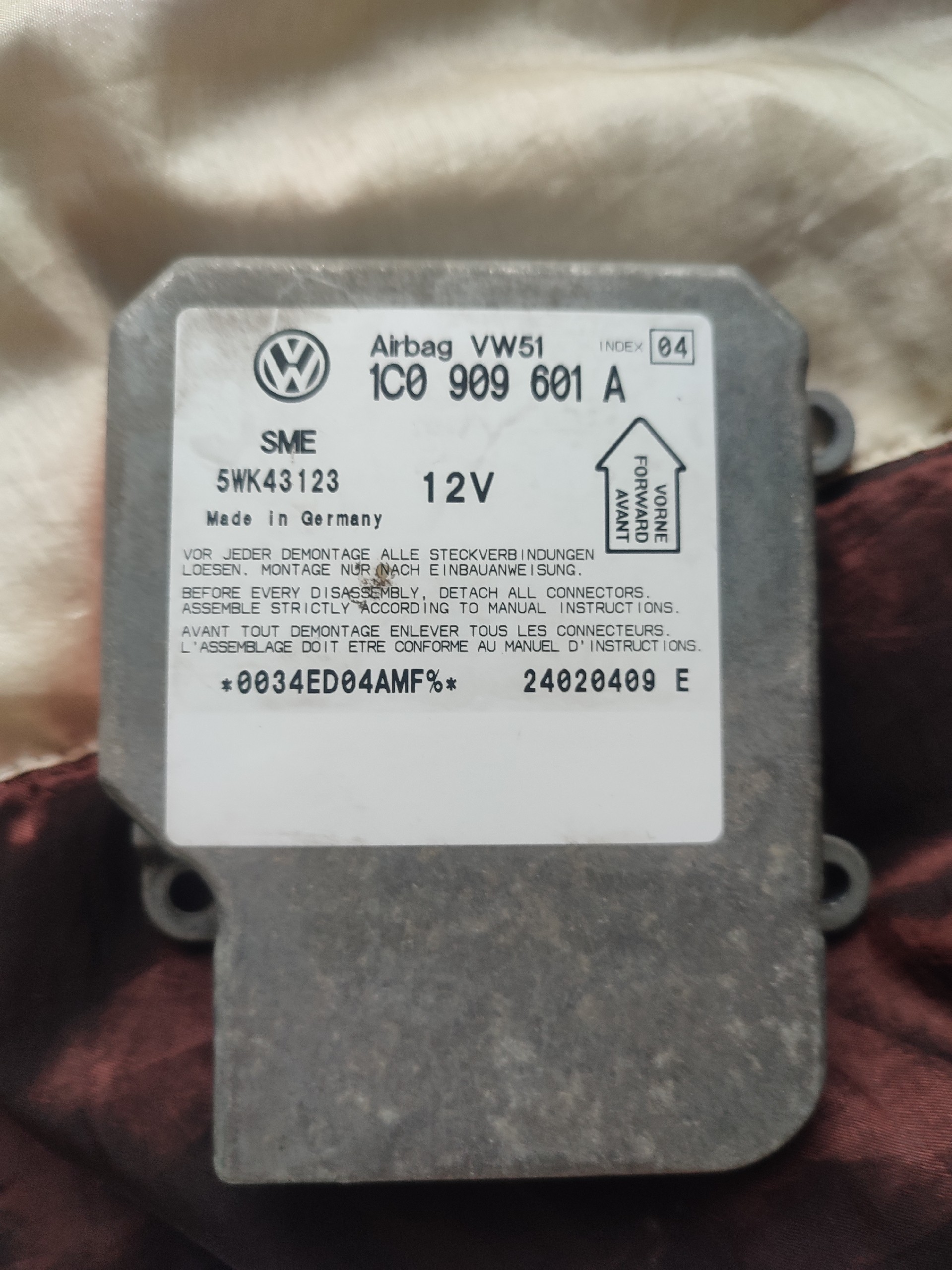 МОДУЛЬ AIRBAG, БЛОК КЕРУВАННЯ 1C0 909 601 A, INDEX 04 