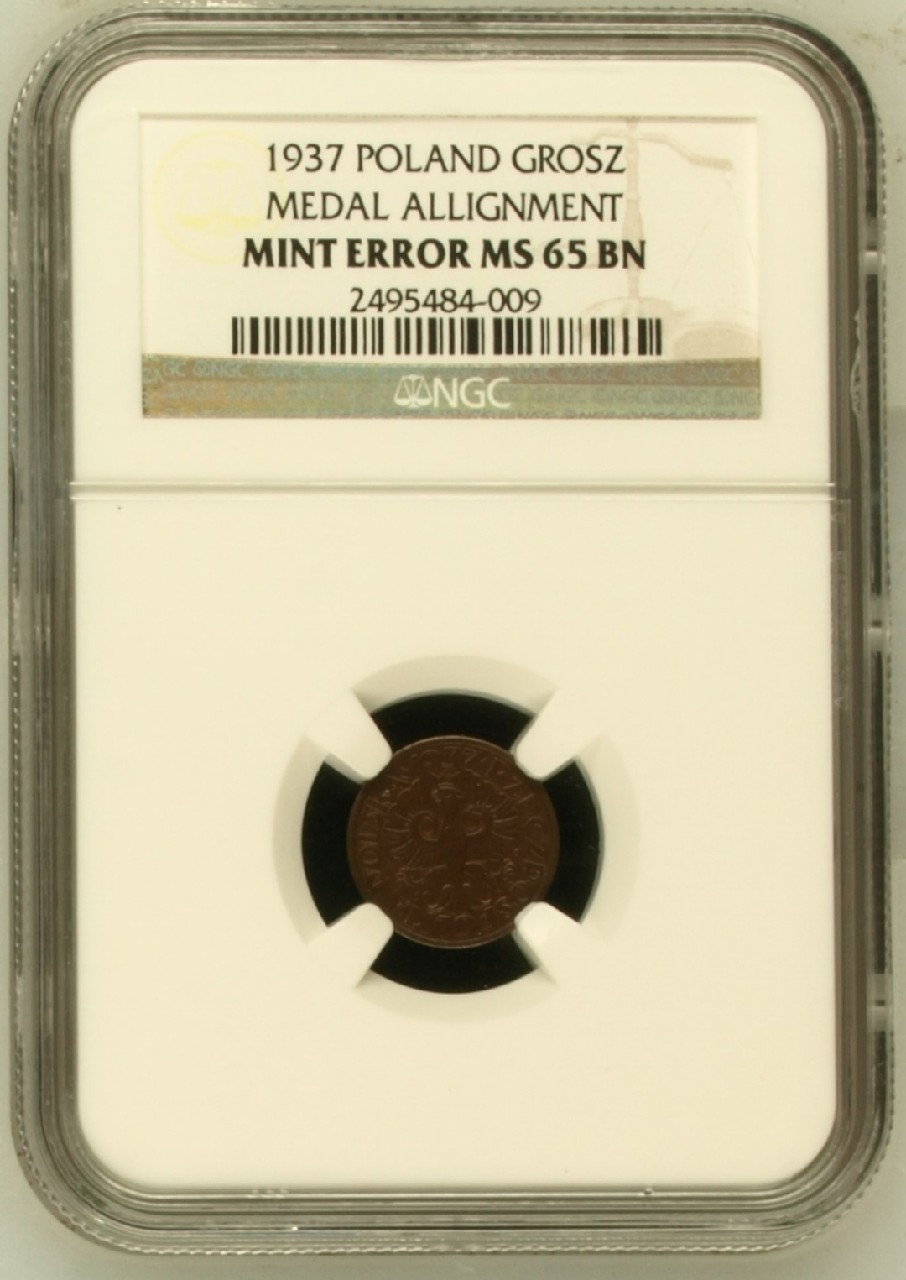 Grosz 1937 Mint Error MS65 II RP rzadka z błędem!