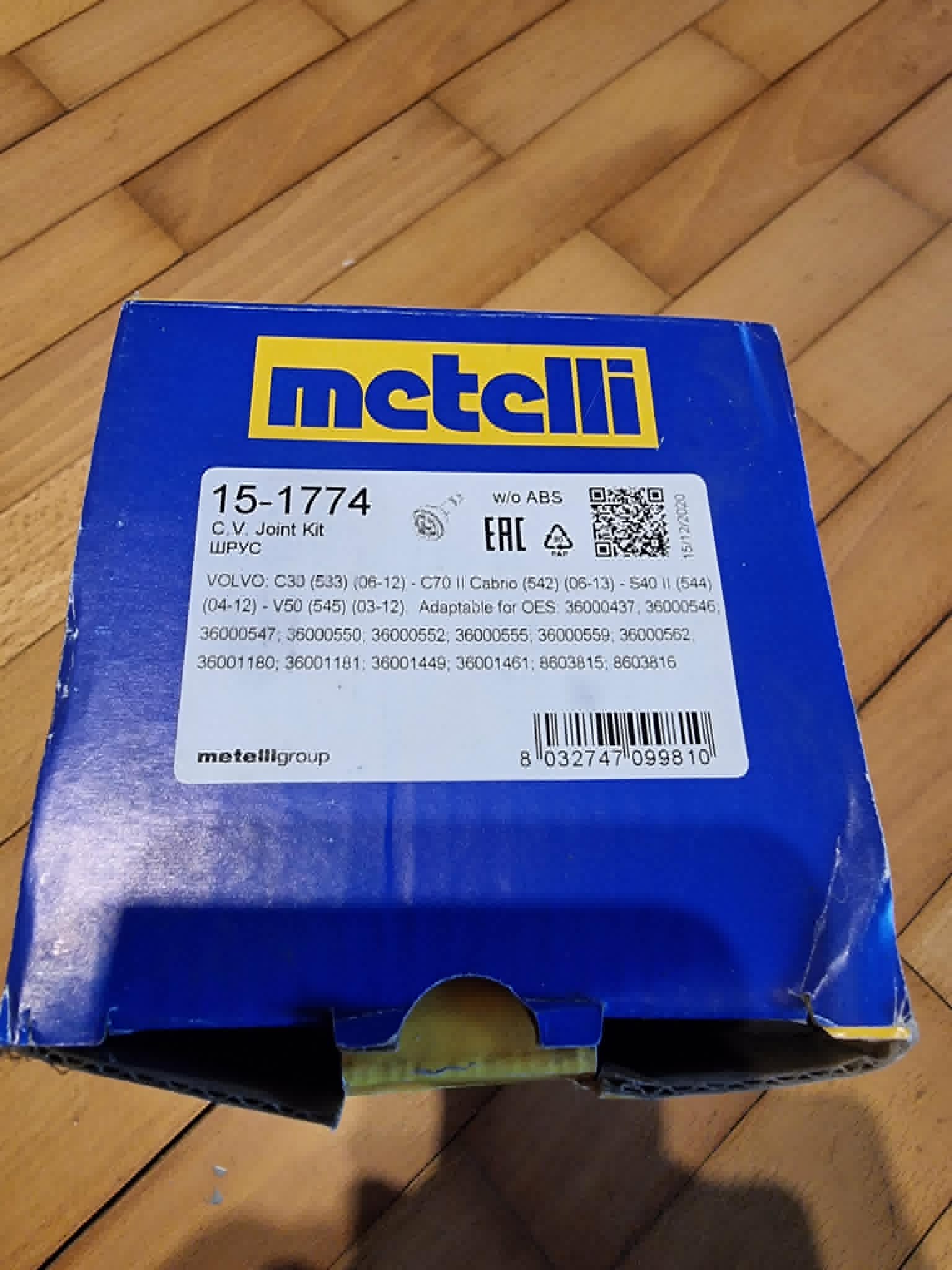 METELLI 15-1774 КОМПЛЕКТ ШАРНІРА S40 II V50 C30 НОВИЙ 