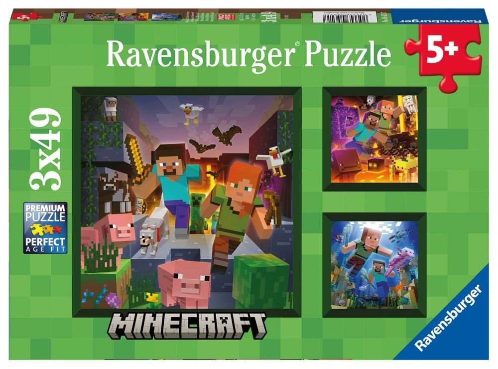 Puzzle 3x49 elementów Minecraft Ravensburger