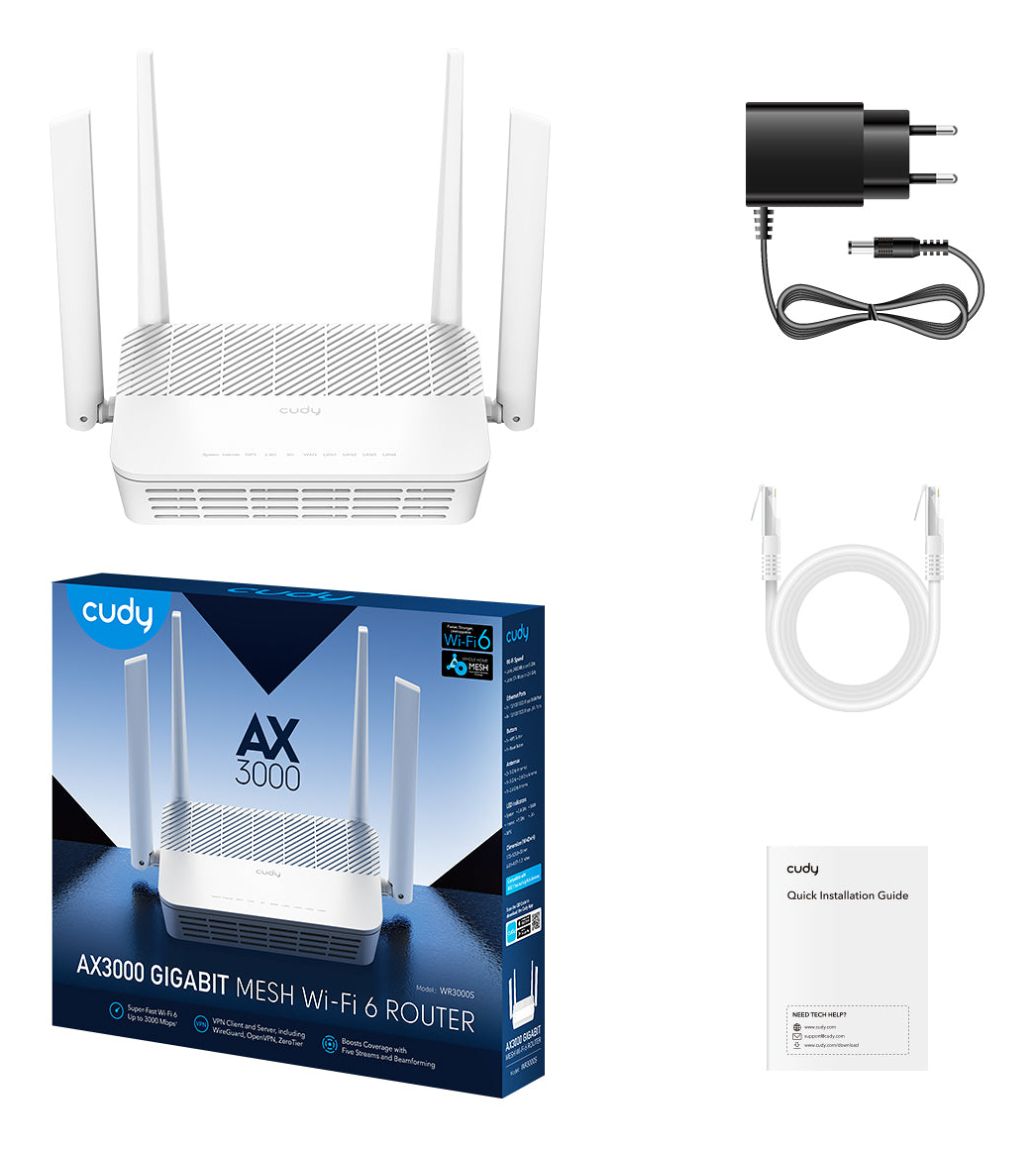 CUDY WR3000S Router WiFi 6 Mesh AX3000 5 Portów Gigabit Ethernet 4 Anteny — miniatura 5