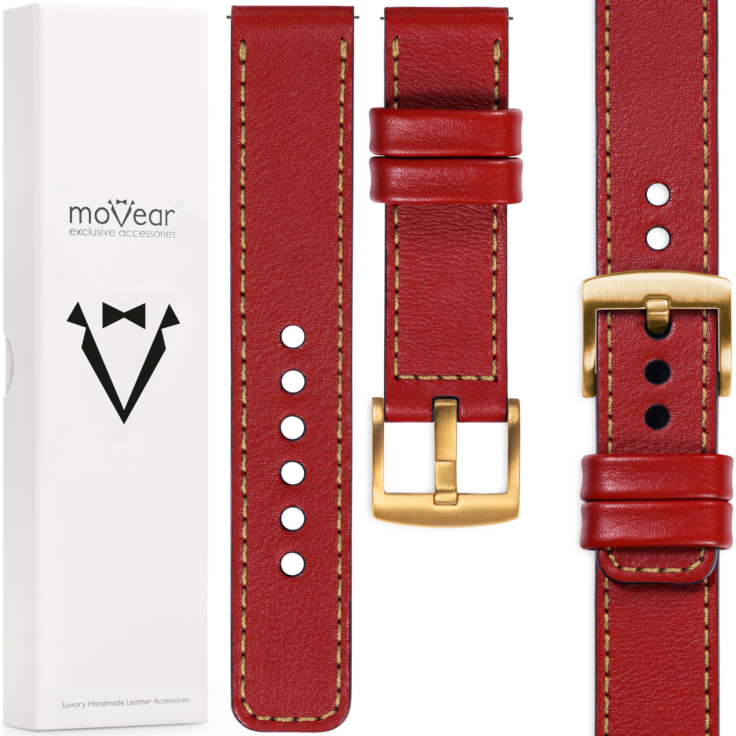 Kožený opasek 20 mm pro prémiové hodinky Italská kůže Movear Červená