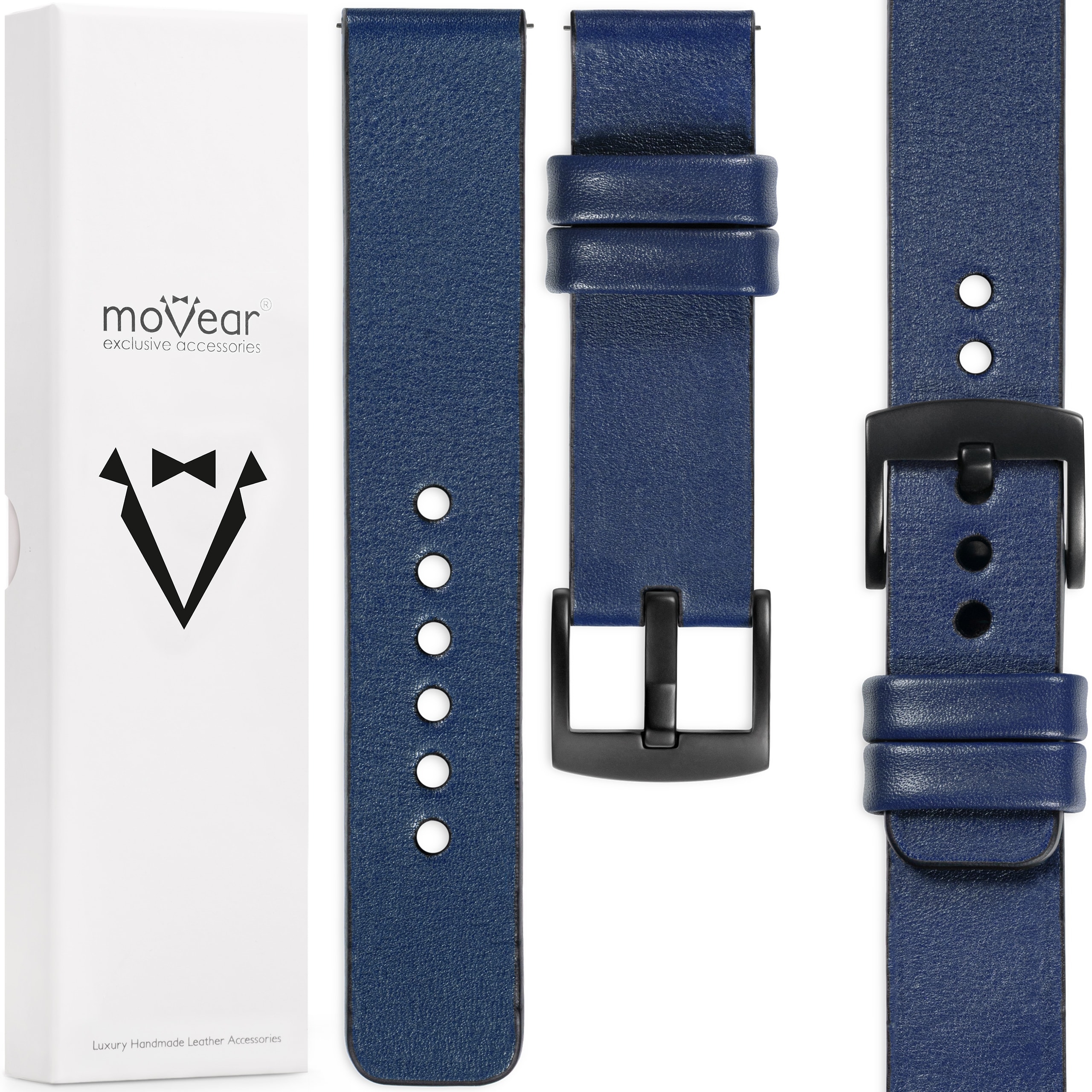 Kožený opasek 26 mm pro prémiové hodinky, elegantní, Polský, tmavě modrý