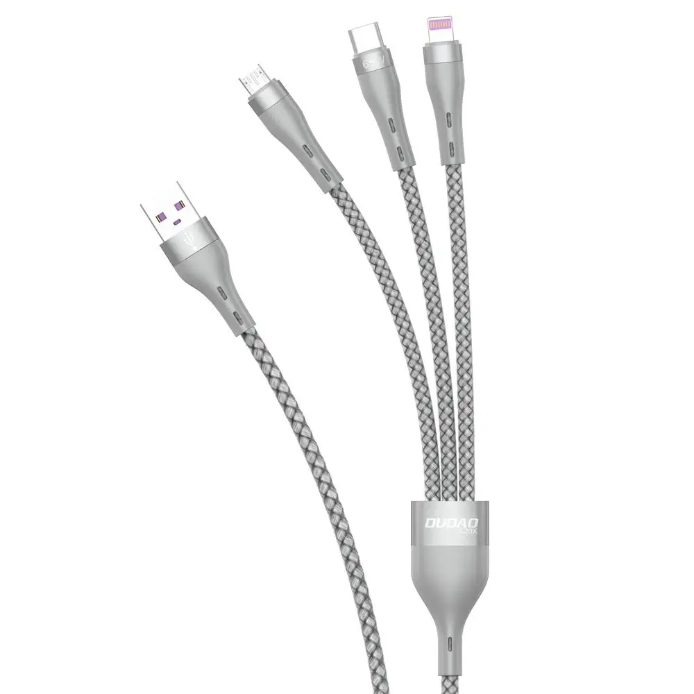Dudao 3w1 kabel Usb Lightning microUSB/ Usb Typ C 65W 1,2m szary (L20X)