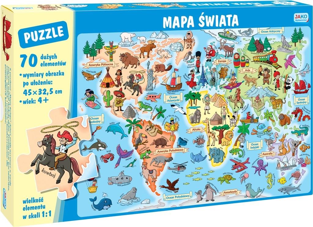 Puzzle 70 elementów. Mapa świata Wydawnictwo Jako