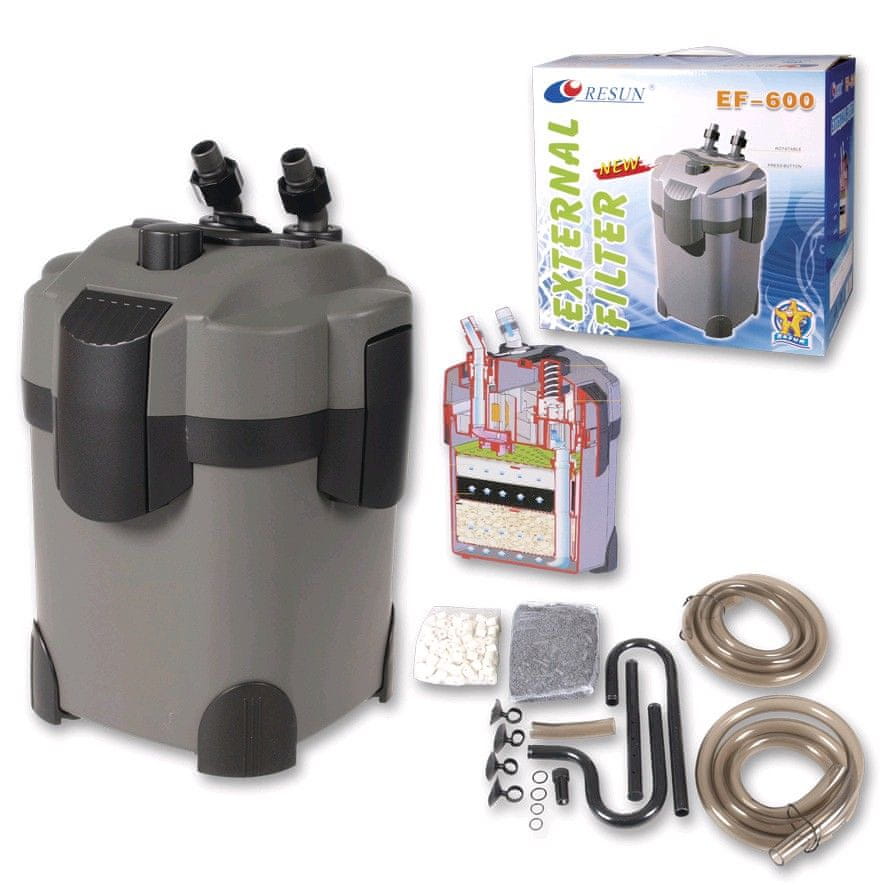 Filtr zewnętrzny Pawfly EVF600 szary–kubełkowy filtr mechaniczny do akwariu