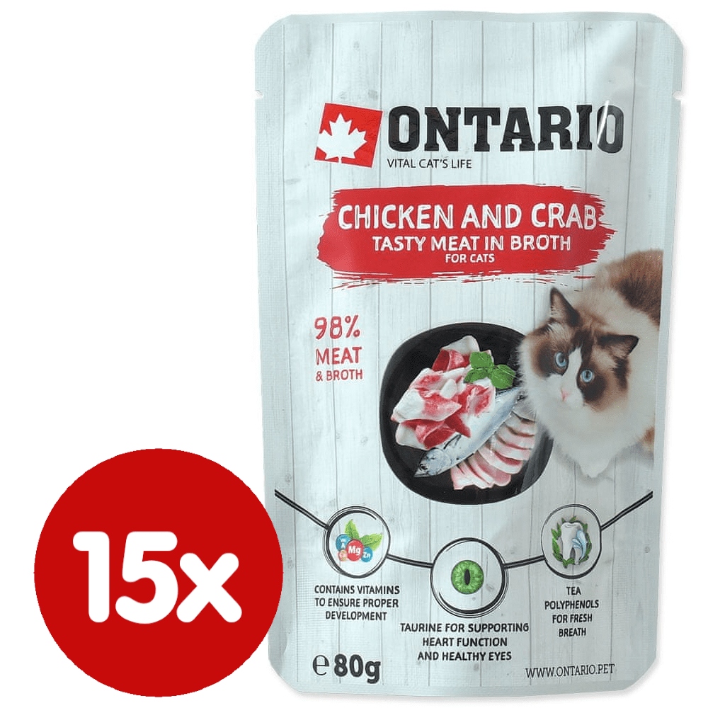Levně Ontario Kuřecí a krabí ve vývaru kapsička 15x80g (213-30330)