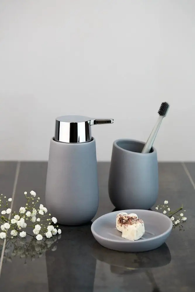 Kubek ceramiczny na szczoteczki BADI, szary, Wenko Kod producenta 23647100