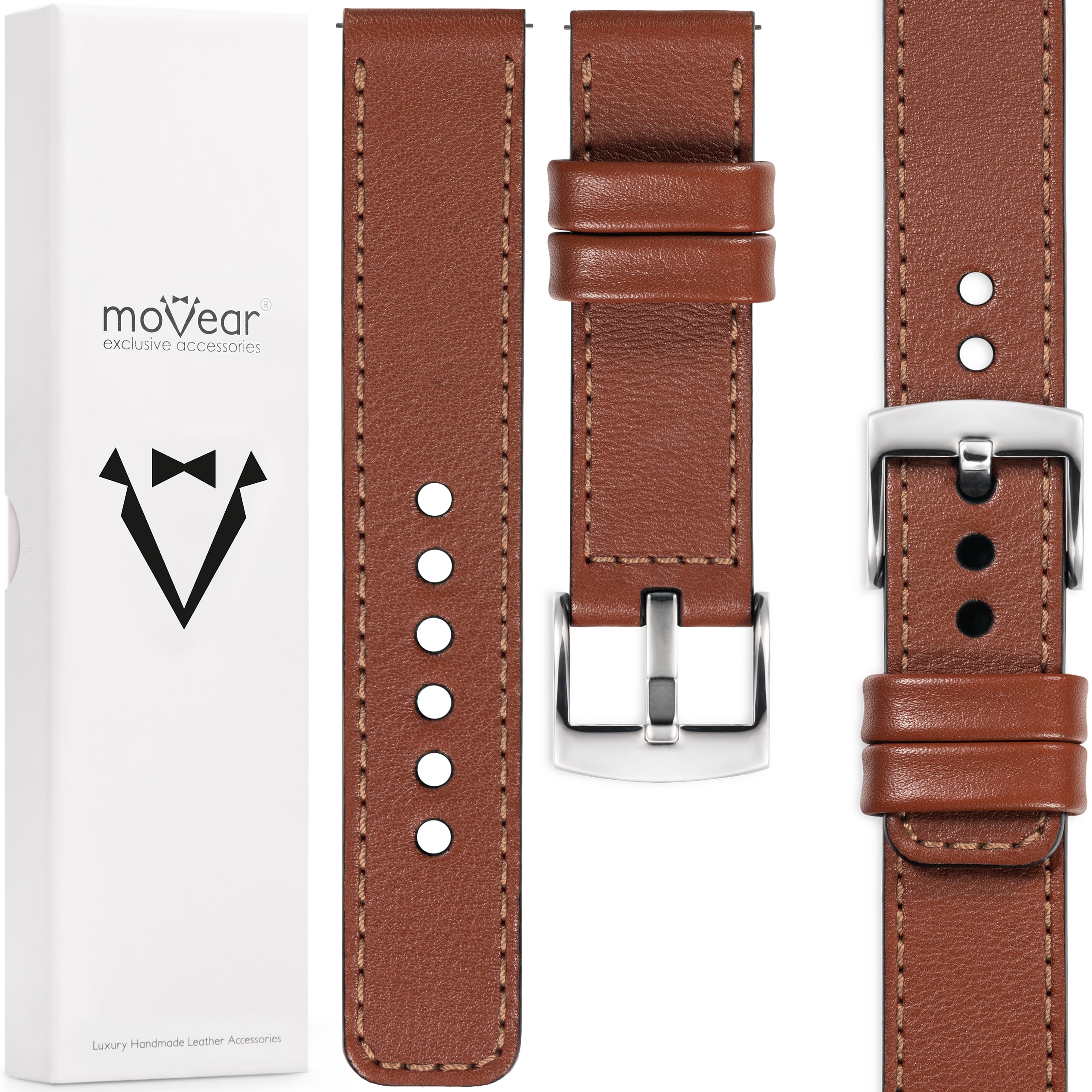 Řemínek 26 mm pro hodinky z prémiové kůže, elegantní Polský hnědý Movear