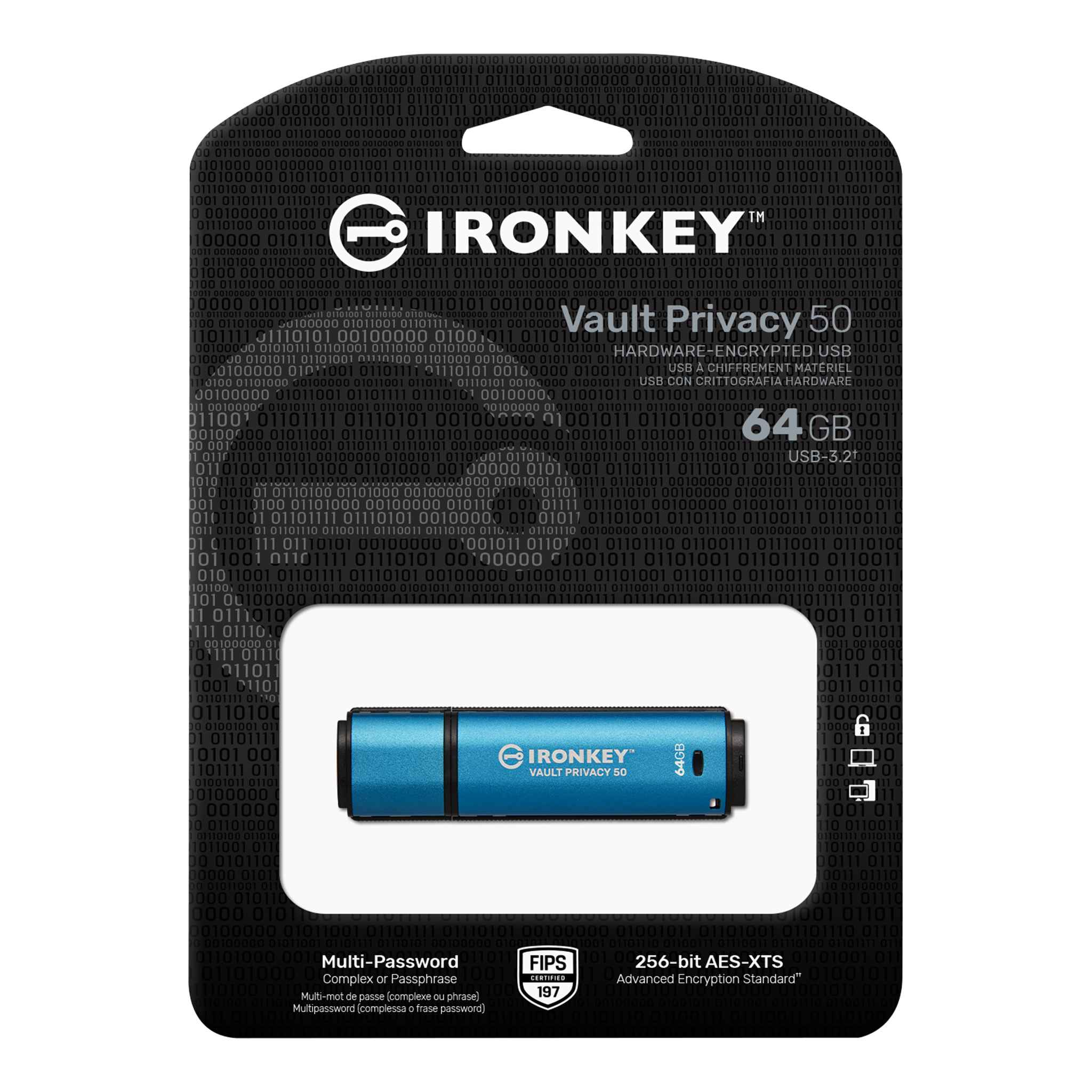 KINGSTON 64GB IronKey Vault Privacy 50 AES-256 Encrypted, FIPS 197 — 4
