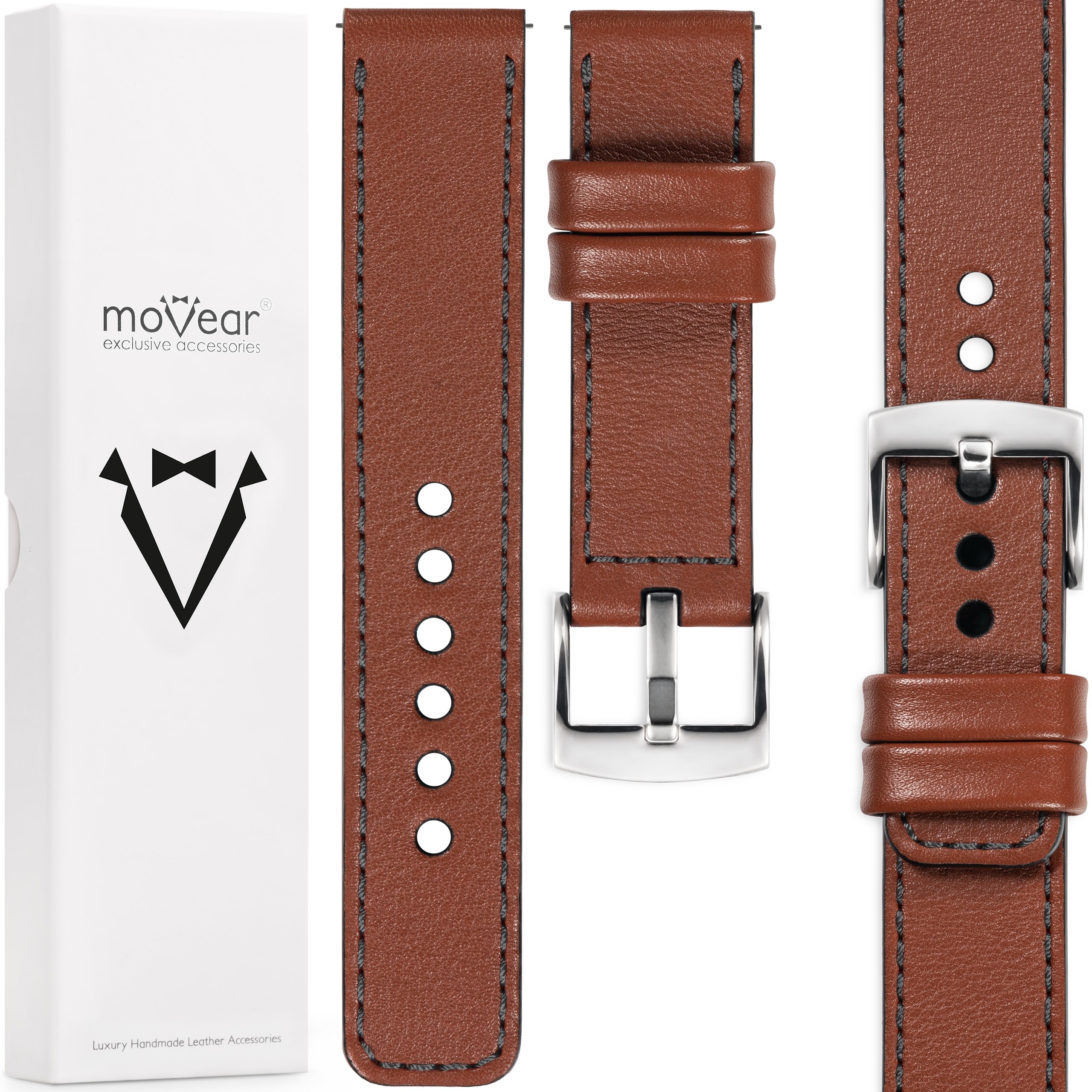 Kožený opasek 26 mm pro hodinky Handmade Bronz Movear